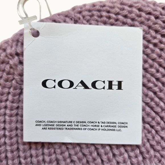 NWT Coach Faded Pink Ribbed Knit Beanie with Woven Logo Patch - Picture 3 of 5